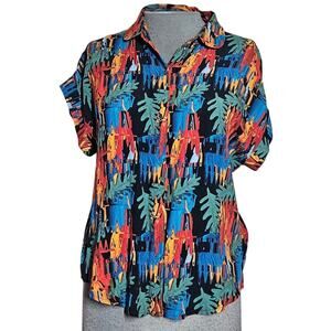 Multi Color Button Down Short Sleeve Blouse Size XS
